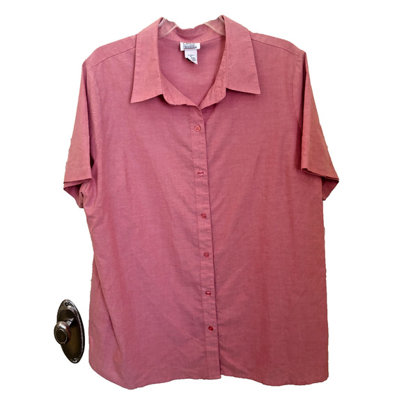 ONLY NECESSITIES Women Short Sleeve Button Down Pink Shirt Size 2X - Picture 1 of 3